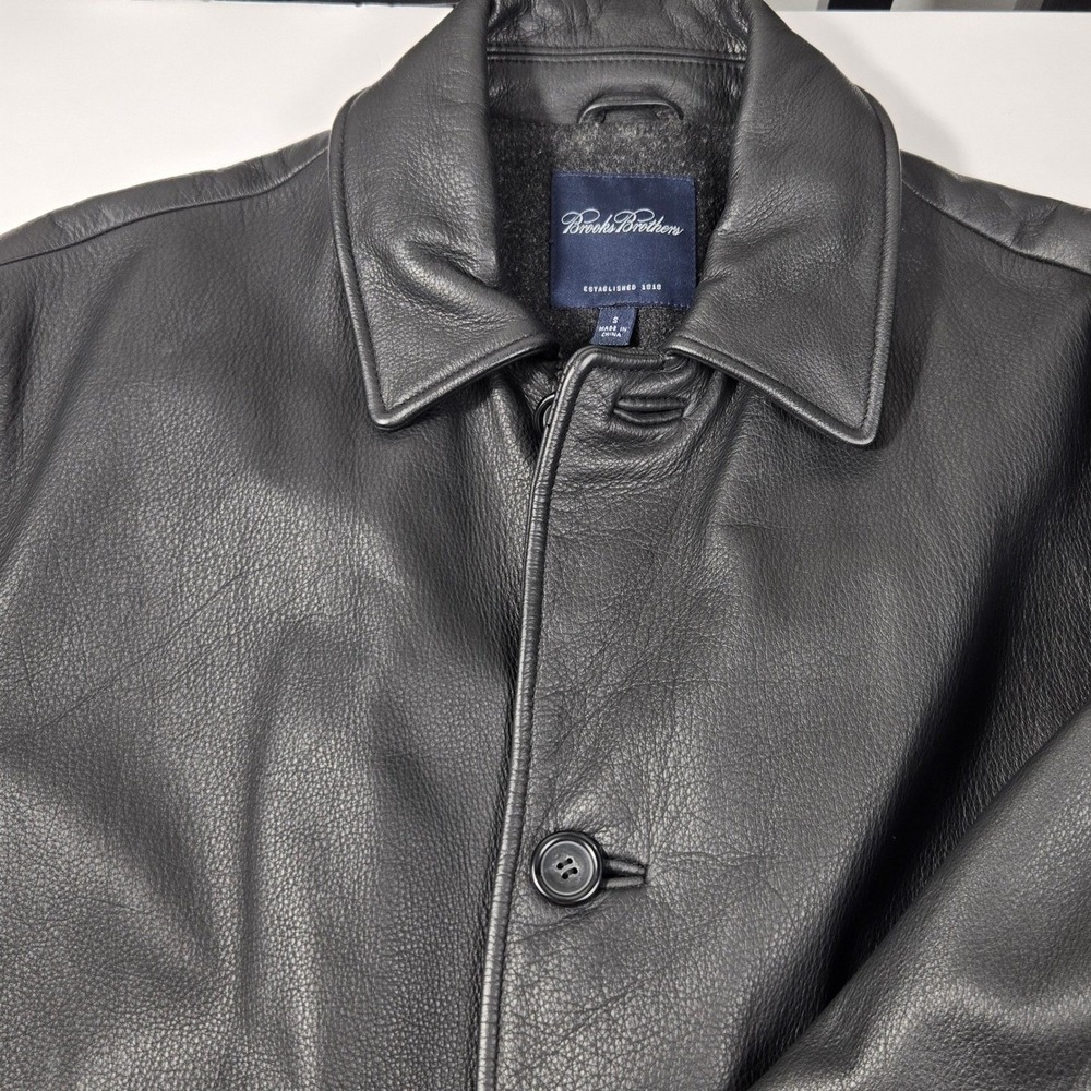 Brooks Brothers Mens Black Pebbled Leather Car Coat Button Front Jacket Small - Picture 14 of 14
